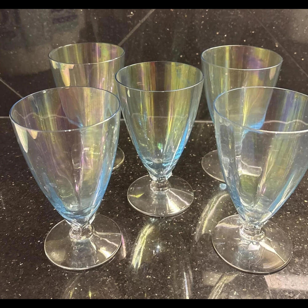 🥂Crystal Iridescent Blue Champagne Wine Goblet Set Of 5